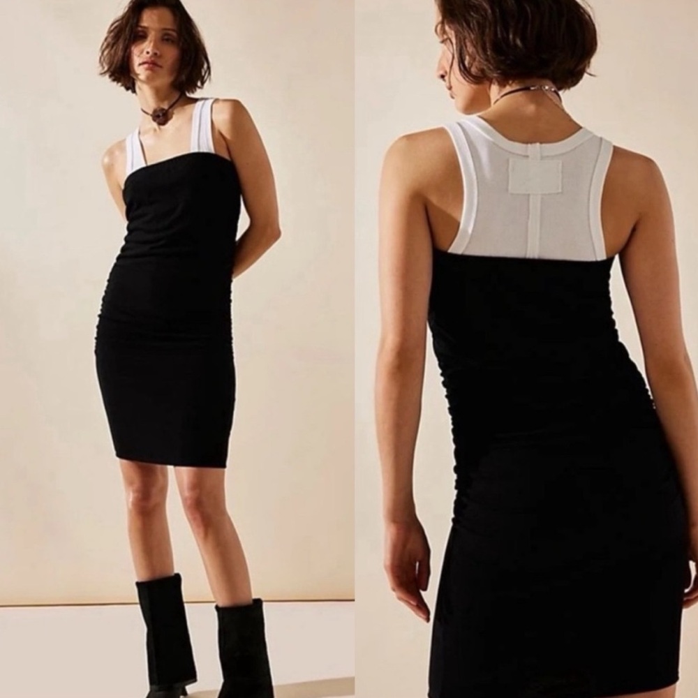 FP BEACH Black Strapless Ruched Bodycon Cornelia Mini Dress
